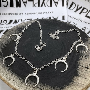 Handmade Sterling Silver Plated Crescent Moon Necklace: Gothic Jewelry