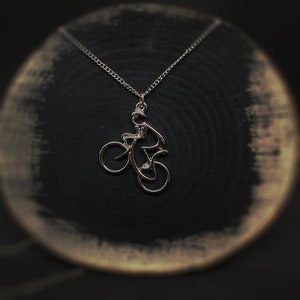 Handmade Silver Plated Cyclist Necklace: Biker Athlete Pendant