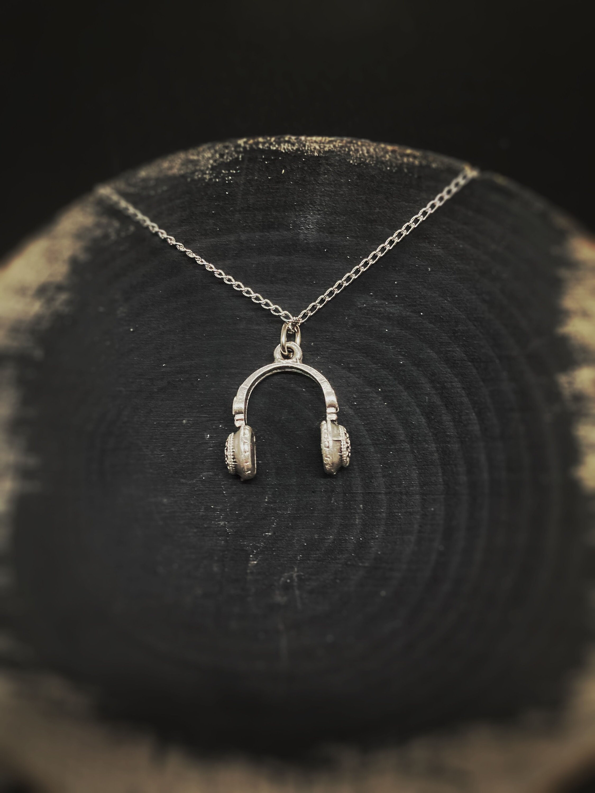 Headphone Pendant Tiny Cute Headphone Necklace Silver Headphones