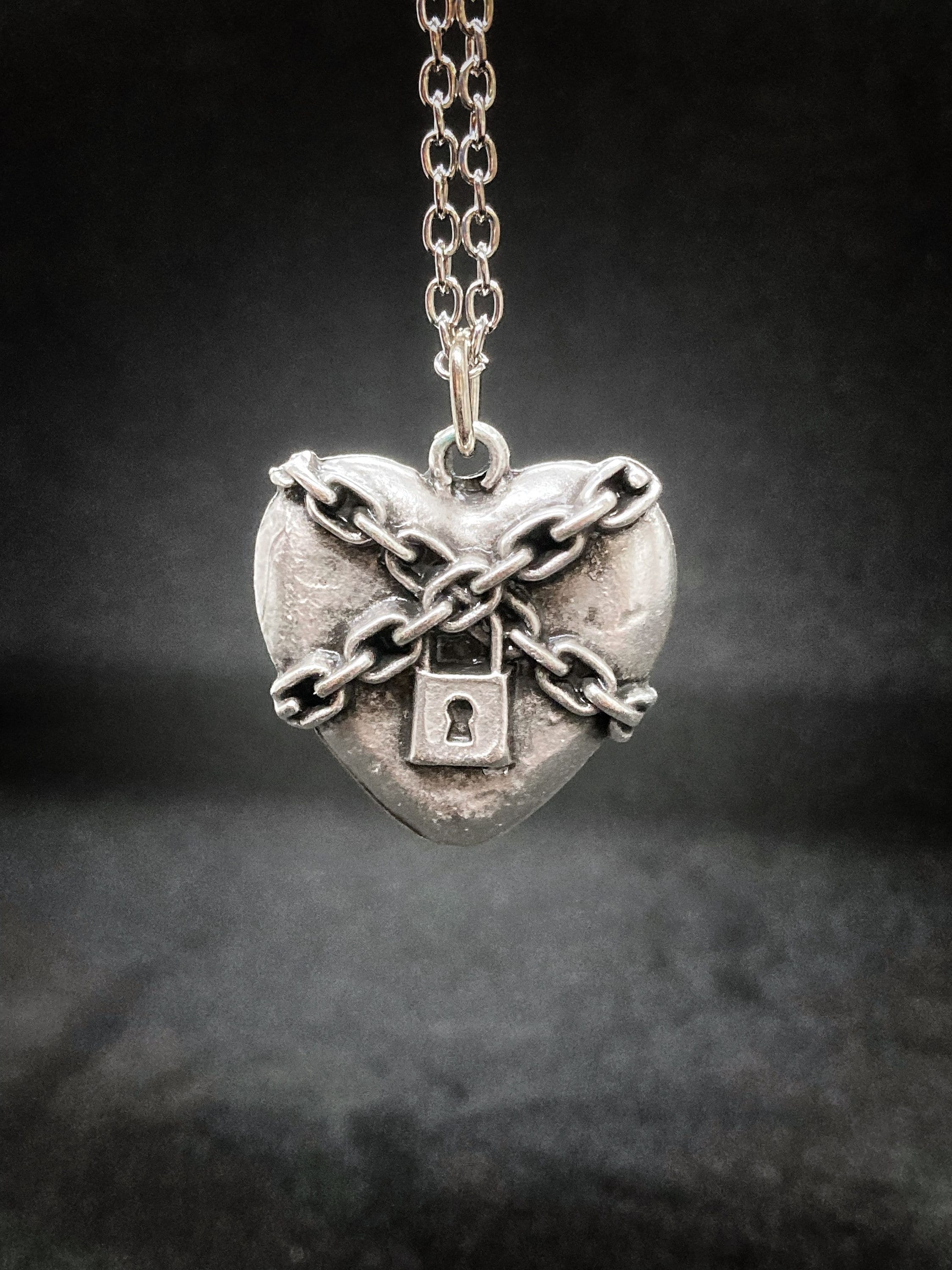 Silver Padlock Heart Necklace: Barbed Wire Chain, Emo Goth Punk Style