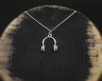Headphone pendant | Tiny Cute Headphone necklace | Silver Headphones pendant | DJ Headphones Pendant | Music Musician Earphones Gift