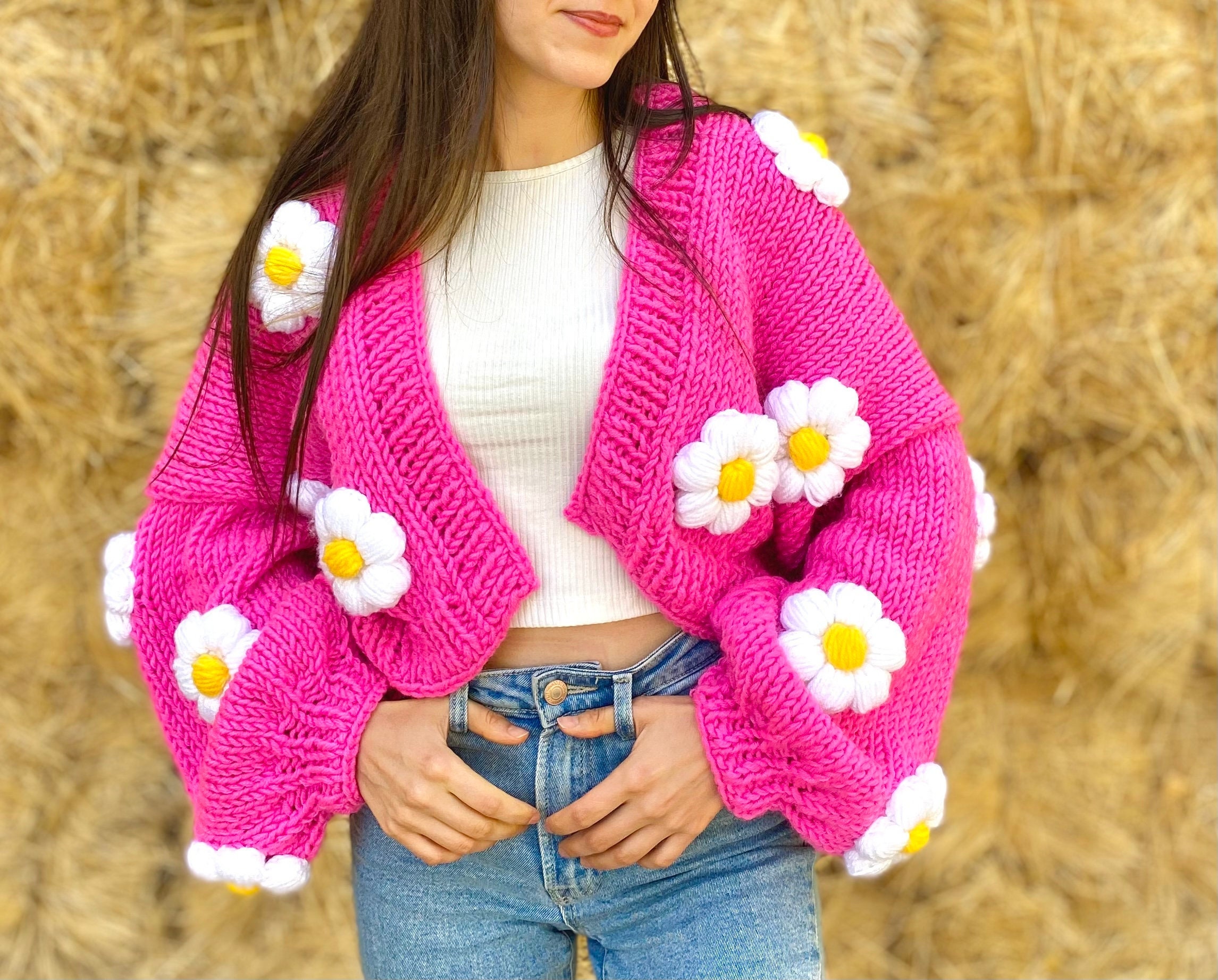【GRAVER】23FW★ Pink Flower Dot Embroidery Crop S/S Knit Pink flower dot embroidery sweatshirt - GRAVER | 60% - Asian