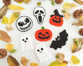 Punch needle Pumpkin Pattern Halloween Coaster, Jack Skellington Cup Rugs, Fall Decor, Spooky mug rug,  Halloween İnvitation Table Design