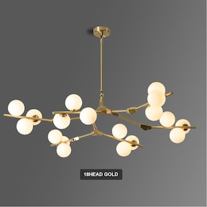 Creative Branch Arm Chandelier 12/18/24 Molecular Balls Light Fixtures Slanted Ceiling, Remodel For Living Room Office Bedroom Dining Room 18 Heads Gold