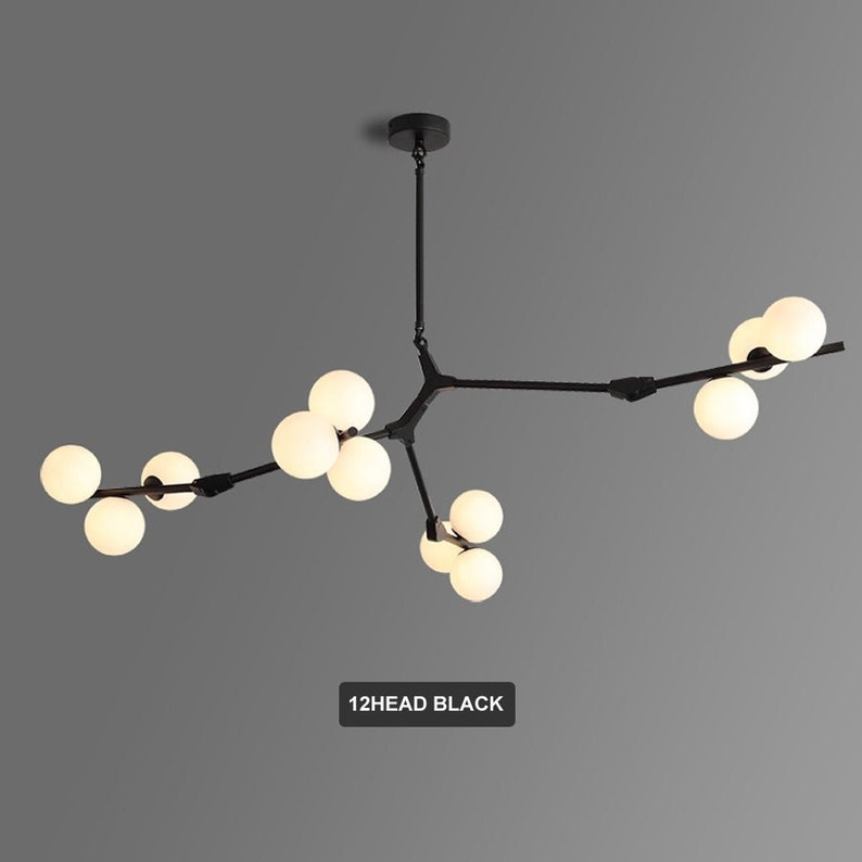 Creative Branch Arm Chandelier 12/18/24 Molecular Balls Light Fixtures Slanted Ceiling, Remodel For Living Room Office Bedroom Dining Room 12 Heads Black