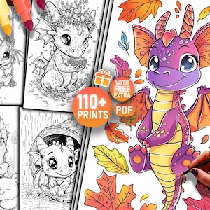 Arkusze do kolorowania smoków dla dorosłych Kolorowanka smoków PDF do druku Kolorowanka Kawaii Prezent dla dzieci Słodka kolorowanka Forrest