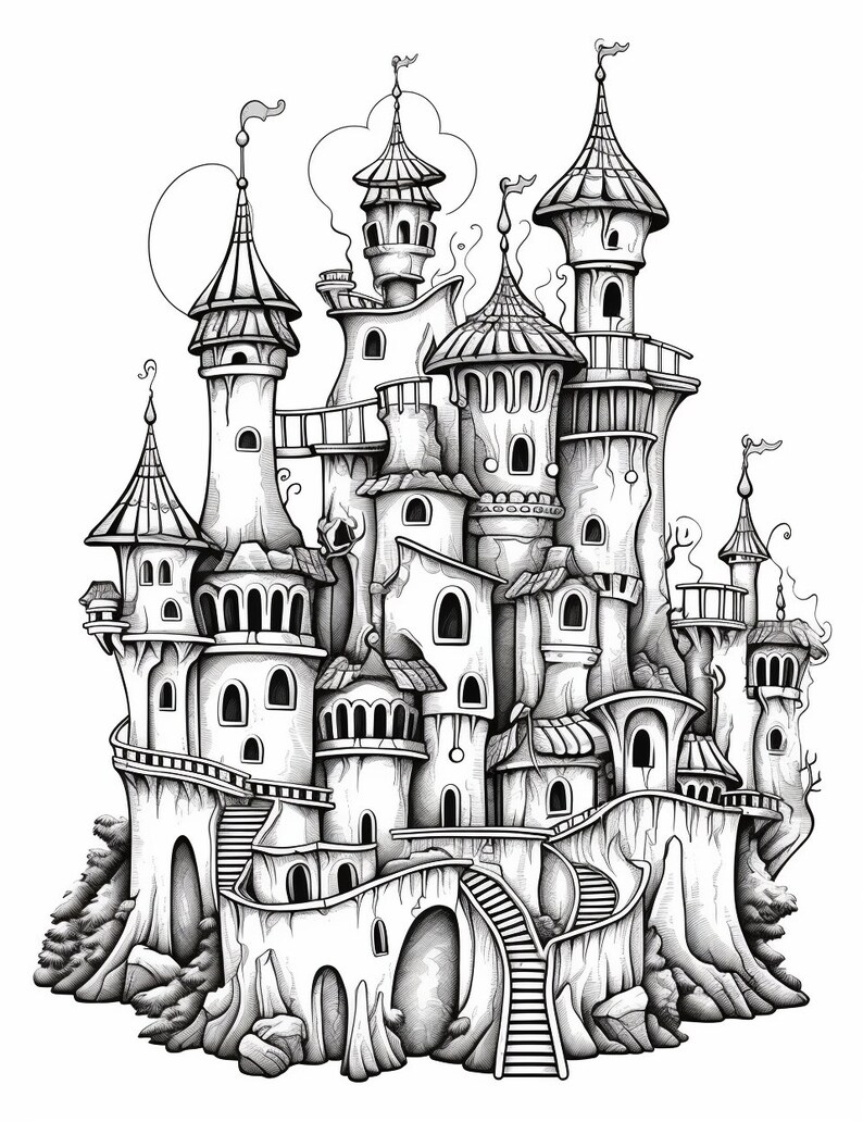 37 Fantasy Castle Coloring Pages Coloring Page Book Etsy