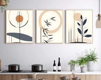 Set of 3 Boho Prints, Modern Art, Boho Wall Art, Mid Century Modern, Digital Download, Printable Art, Wall Decor, Neutral Decor, Wall Art