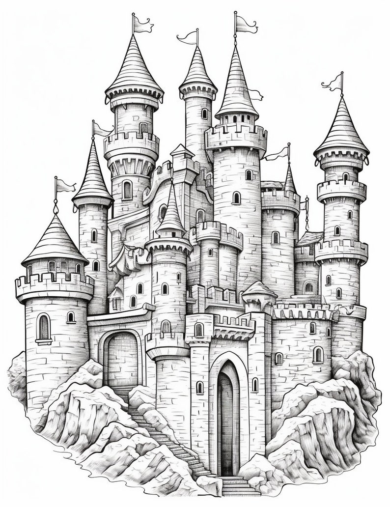 37 Fantasy Castle Coloring Pages Coloring Page Book - Etsy