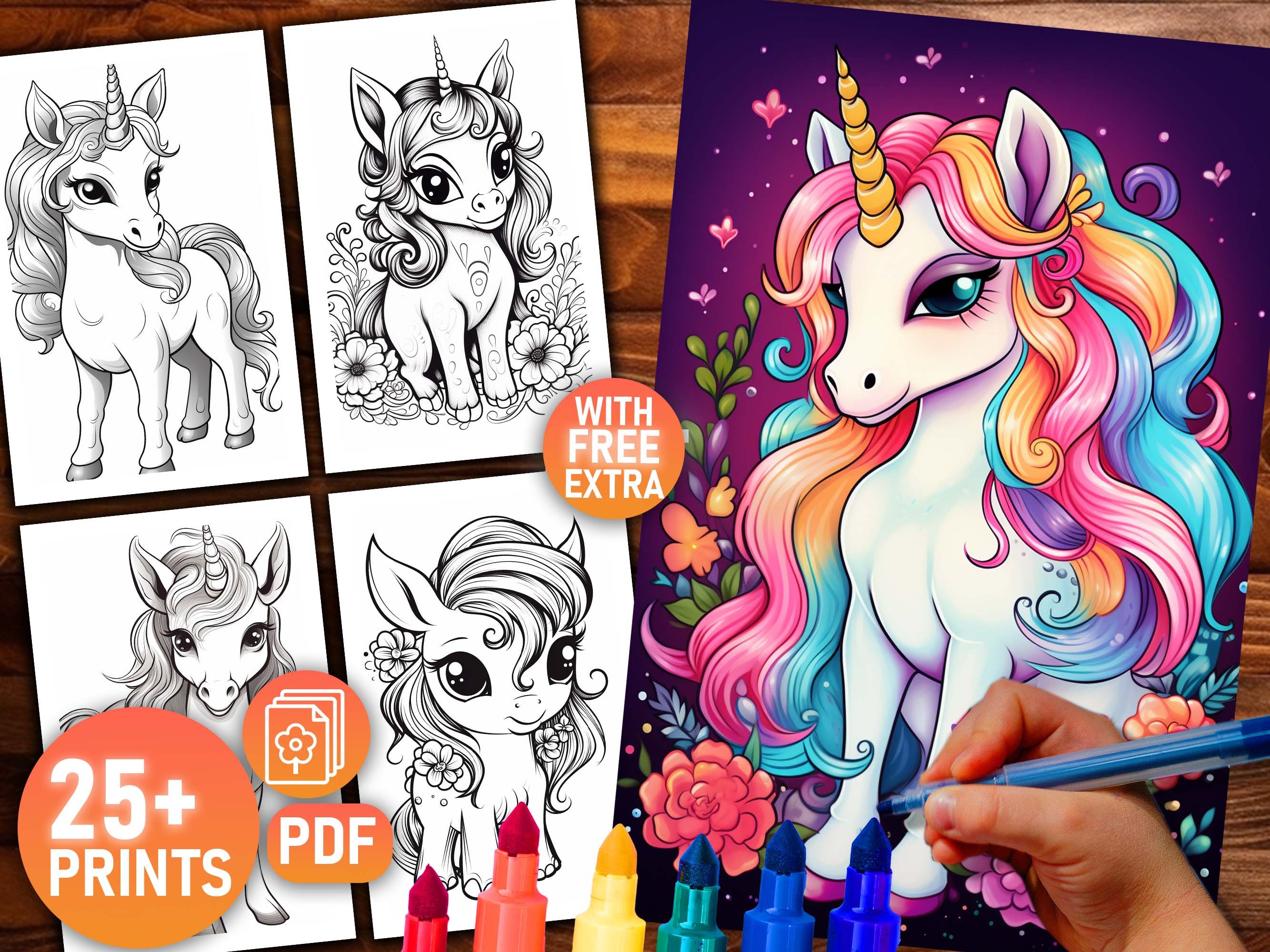 Cute Unicorn Coloring Book Vol. 1, 25 Coloring Pages