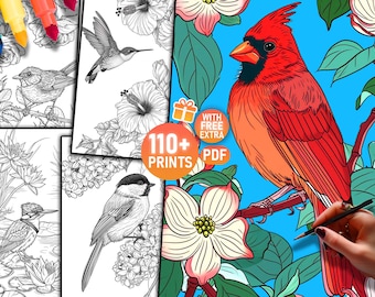 110 Bird Coloring Pages for Adults, Bird Coloring Sheets, Adult Coloring, Forest Animals, Cardinal, Owl, Colorful, Relaxing, Nature,