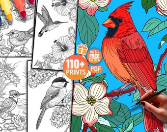 110 Bird Coloring Pages for Adults, Bird Coloring Sheets, Adult Coloring, Forest Animals, Cardinal, Owl, Colorful, Relaxing, Nature,