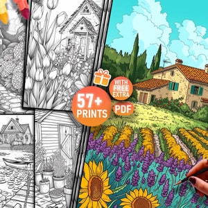 58 Cottage Garden Adult Coloring Book, Coloring Sheets, Flower Coloring Pages, Nature Coloring Book, Garden Coloring, Coloring Book Houses