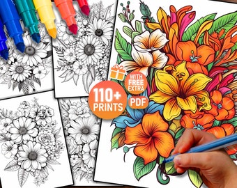 Flower Coloring Page, Flower Coloring Sheets, Floral Coloring Book, Adult Coloring Pages, Spring Coloring, Relaxing Coloring, Printable PDF