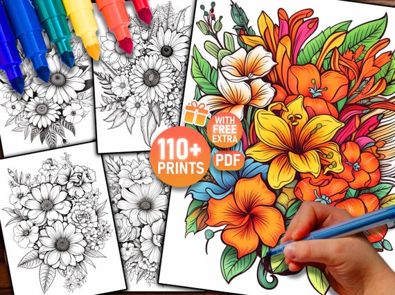 Flower Printable Coloring Pages - Flower Coloring Sheets PDF - Instant  Download