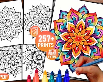 257+ Mandala Coloring Book Pages, Mandala Drawing, Mandala Design, Mandala Pattern, Printable Coloring Pages, Mandala Coloring Sheets, PDF