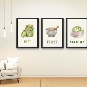 Matcha Kitchen Art Prints (Set of 3): Modern Green Tea Decor (Digital Download)