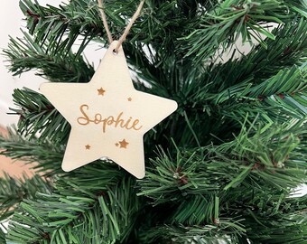 pendentif sapin de Noël personnalisé, boule de Noël, pendentif sapin de Noël, pendentif étoile, boule de sapin en bois