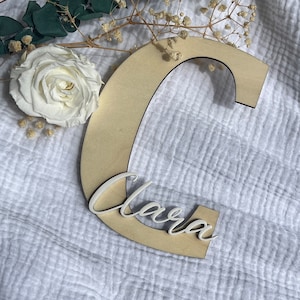 Wooden door sign, name plate, name plate with dried flowers, children&#39;s room, children&#39;s room name plate