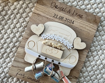 gepersonaliseerd geldcadeau voor bruiloft, trouwauto, auto, bruid en bruidegom, geldcadeau, huwelijkscadeau geld