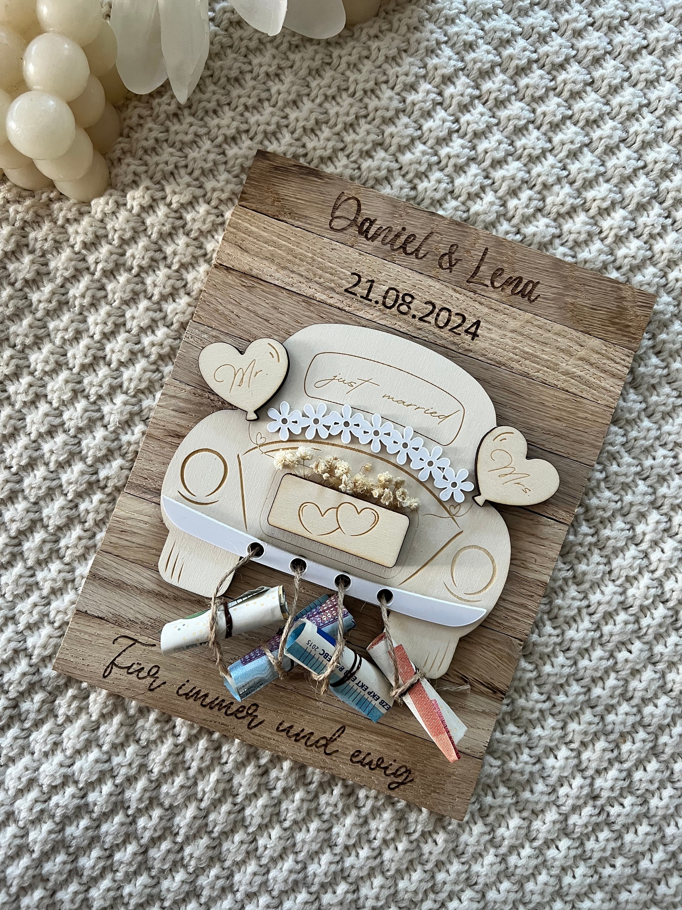 Joellfuner Regalo Matrimonio, Biglietto Auguri Matrimonio Portasoldi, Regalo di Denaro in Legno