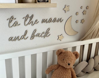 "To the moon and back" wooden saying, wooden sign, children's room, baby's room, wall decoration, wall sticker, wooden wall lettering, moon