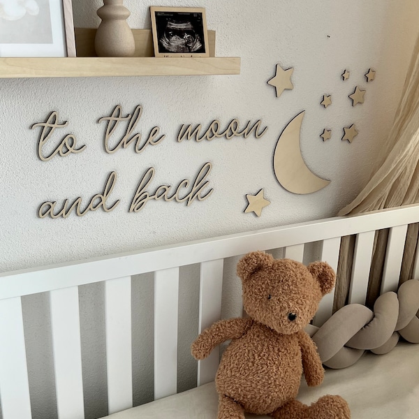 "To the moon and back" wooden saying, wooden sign, children's room, baby's room, wall decoration, wall sticker, wooden wall lettering, moon