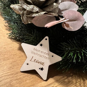 My First Christmas, Christmas Tree Ornament, Personalized Ornament, Wooden Christmas Bauble, Personalized Star Ornament