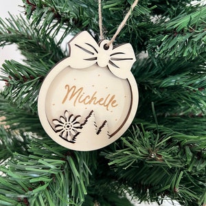 personalized Christmas tree pendant, Christmas bauble, Christmas tree pendant, pendant with snowflake, wooden Christmas tree bauble