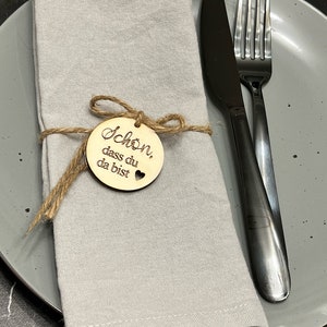 Leuk dat je er bent! Servethouder, bruiloft, doop, viering, gastengeschenk, plaatskaartje, tafeldecoratie