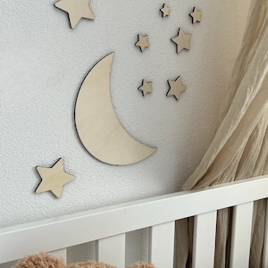 Moon and stars set, wooden sign, children&#39;s room, baby room, wall decoration, wall sticker, children&#39;s room decoration, plywood