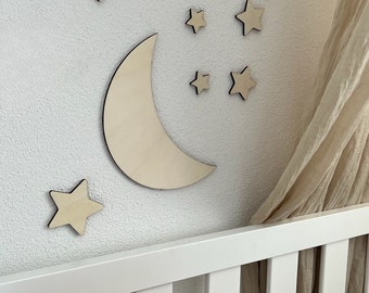 Mond und Sterne set, Holzschild, Kinderzimmer, Babyzimmer, wanddeko, wandtattoo, Kinderzimmerdeko, Sperrholz