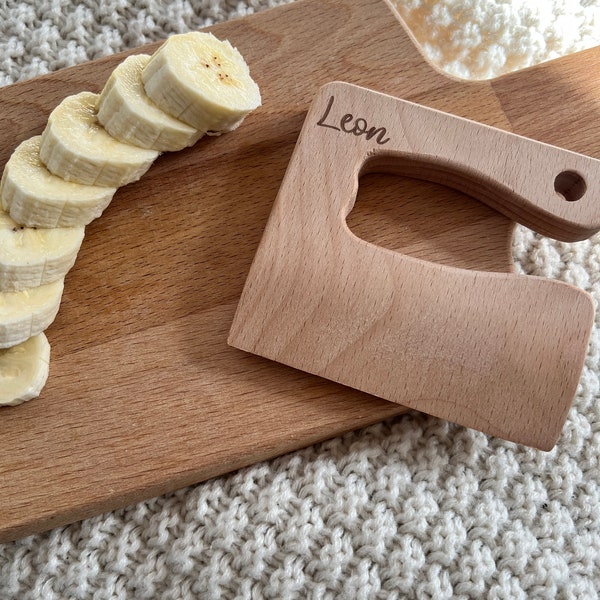 Personalisiertes Messer aus Holz, Montessori, Kindermesser, sicheres schneiden, kinderbesteck, Küchenhilfe für Kinder, kochen mit Kindern