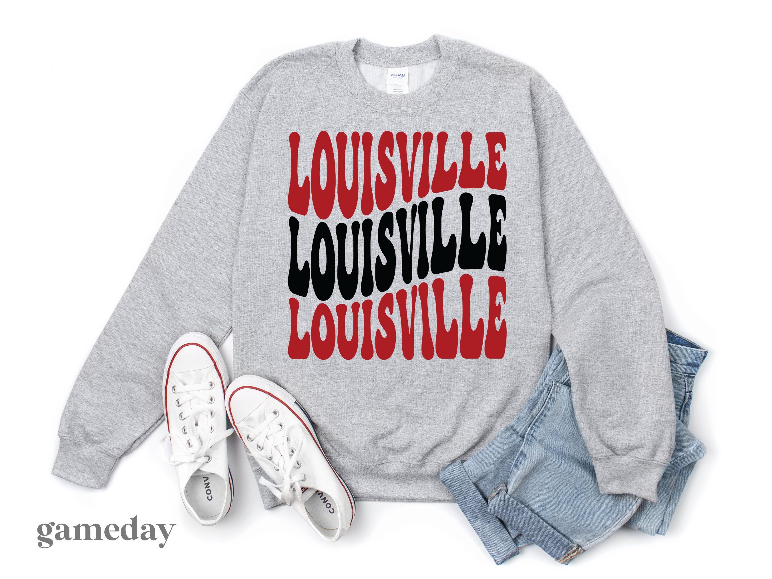 Louisville Cardinals VINTAGE Puff Print Sweatshirt - Men's Black Size XL