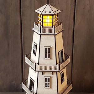 Lighthouse w/LED Beacon Light - Natural Wood Finish - Model Lighthouse LED Light