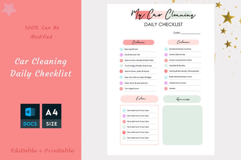 Car Cleaning Checklist Template Daily Weekly & Monthly Etsy