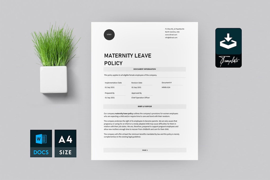 Maternity Leave Policy Template Human Resources Microsoft Etsy