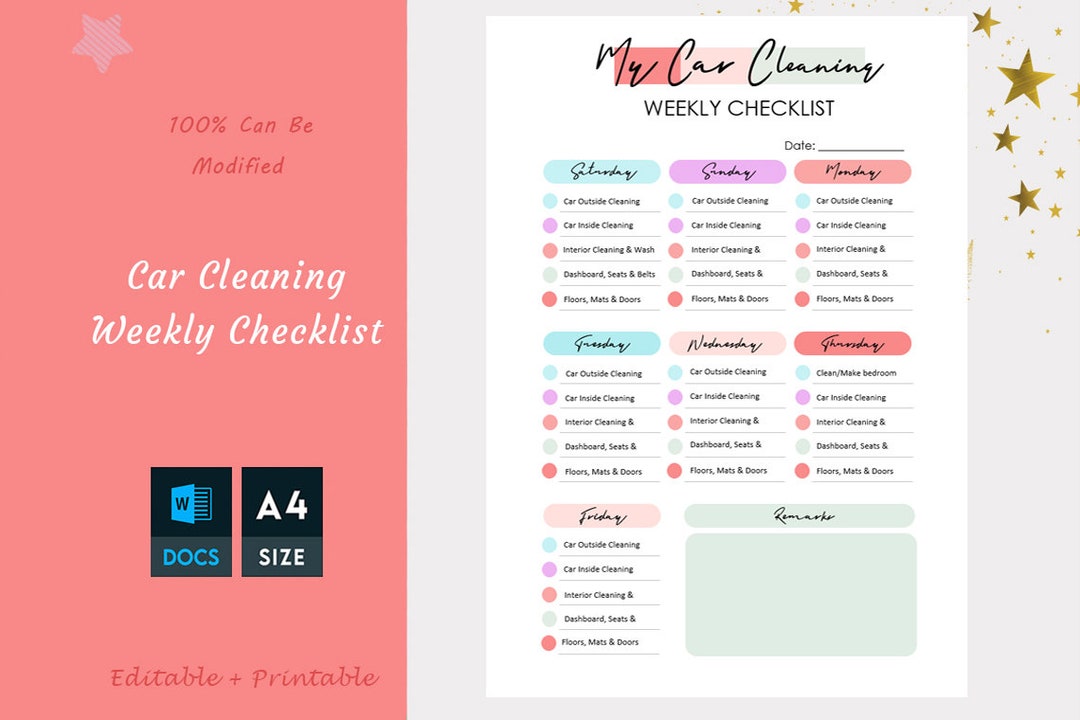 Car Cleaning Checklist Template Daily Weekly & Monthly Etsy