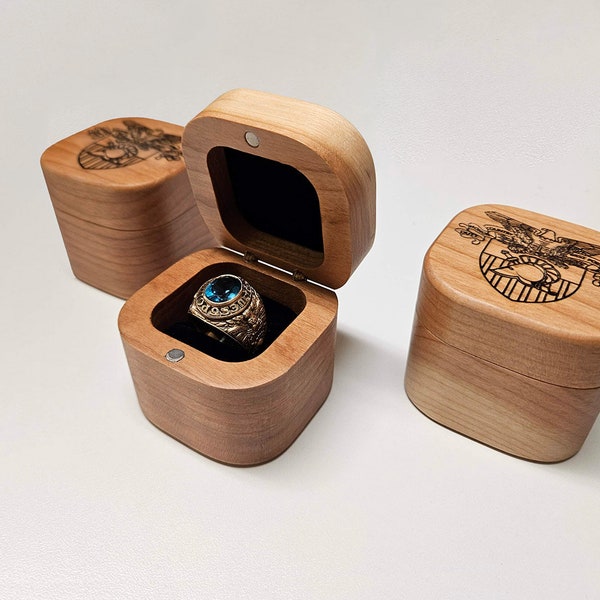 Solid Hard Wood Ring Box - West Point Crest or Plain Box- Class Ring box - wedding ring box - Solid Block Cherry Hard Wood