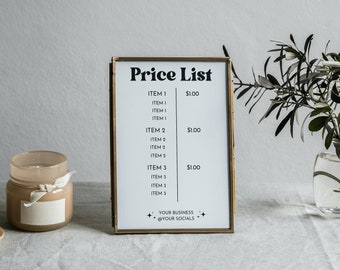 Retro Price List Template, Vendor Booth Sign, Editable Pricing Sheet, Price Guide, Pop-up Shop Sign, Price Sheet Salon, Printable Pricing