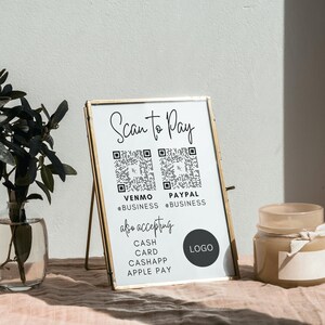 Edytowalny skan do karty płatniczej, edytowalny szablon Canva, szablon znaku kodu QR, znak CashApp PayPal dla małych firm, płatność Venmo do wydrukowania