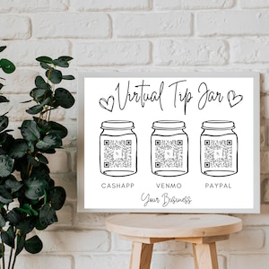 Printable Virtual Tip Jar Venmo Payment Sign, QR Code Sign Canva Template Editable Tips Accepted Sign Canva Template Instant Download