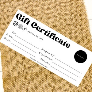 Add Logo Retro Gift Certificate Canva Template, Photography Gift Certificate Template, DIY Gift Certificate, Editable Gift Card
