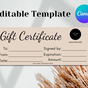 Add Logo Boho Gift Certificate Canva Template, Photography Gift Certificate Template, DIY Gift Certificate, Editable Gift Voucher