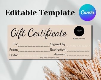 Add Logo Boho Gift Certificate Canva Template, Photography Gift Certificate Template, DIY Gift Certificate, Editable Gift Voucher