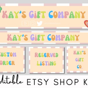Groovy Retro Etsy Shop Kit, Etsy Shop Branding, Editable Etsy Store Banner, Etsy Logo Template, Shop Bundle, Custom Etsy Business Banners