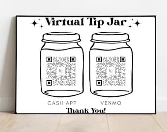 Virtual Tip Jar Sign, Virtual Tip Jar Template, QR Code Sign, Venmo Cashapp Payment Sign, Venmo Tip Sign, Venmo Tip Jar, Scan To Tip Sign