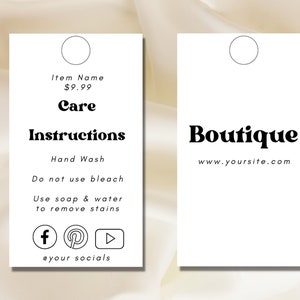 Editable Hanging Tags Canva Template, Printable Fashion Label Template, Editable Boutique Tags, Clothing Tag Garment Care, Custom Hang Tags