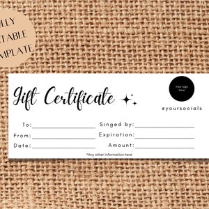 Minimal Gift Certificate Canva Template, Photography Gift Certificate Template, Small Business Templates, Editable Gift Voucher