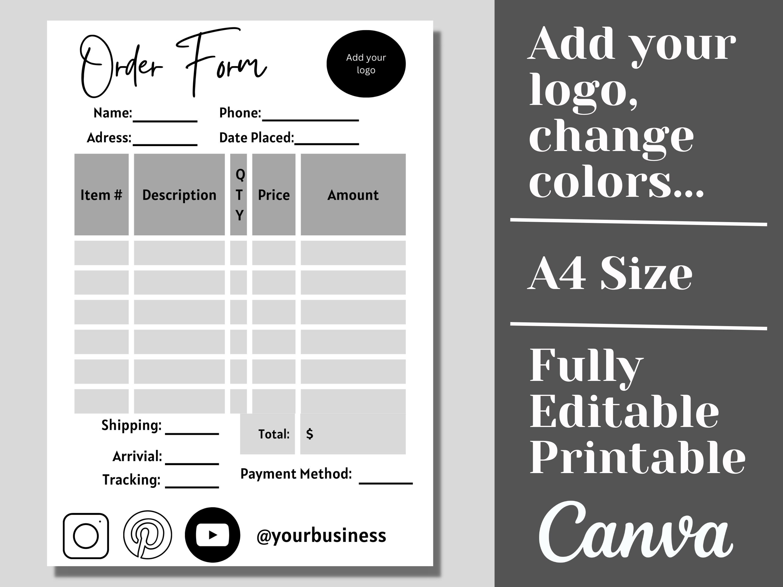 Editable Order Form Canva Template, Custom Order Form, Small Business ...